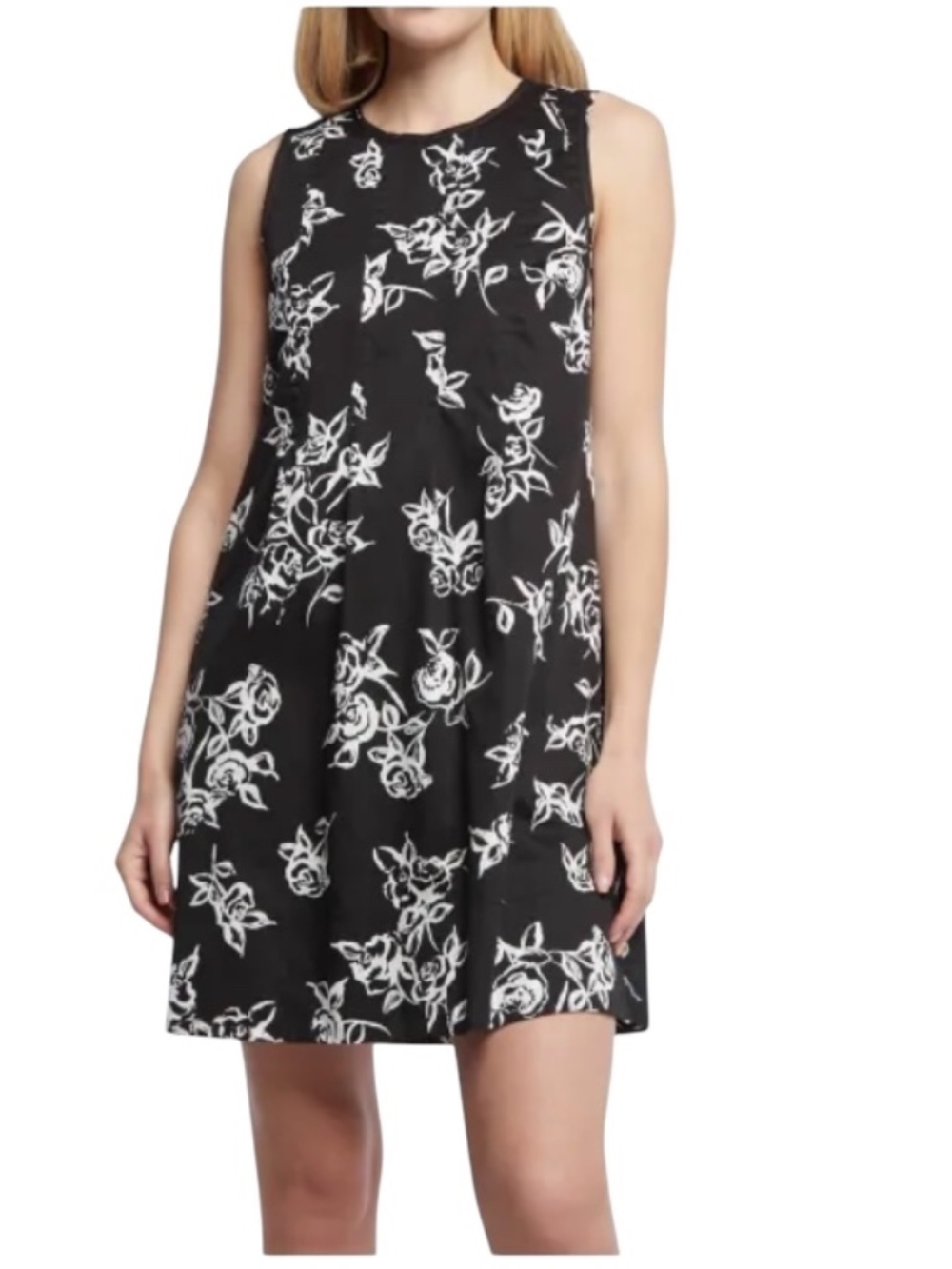 Marella Sport Carlos Shift Dress Sz 6 Black White Floral Cotton Quiet Luxury